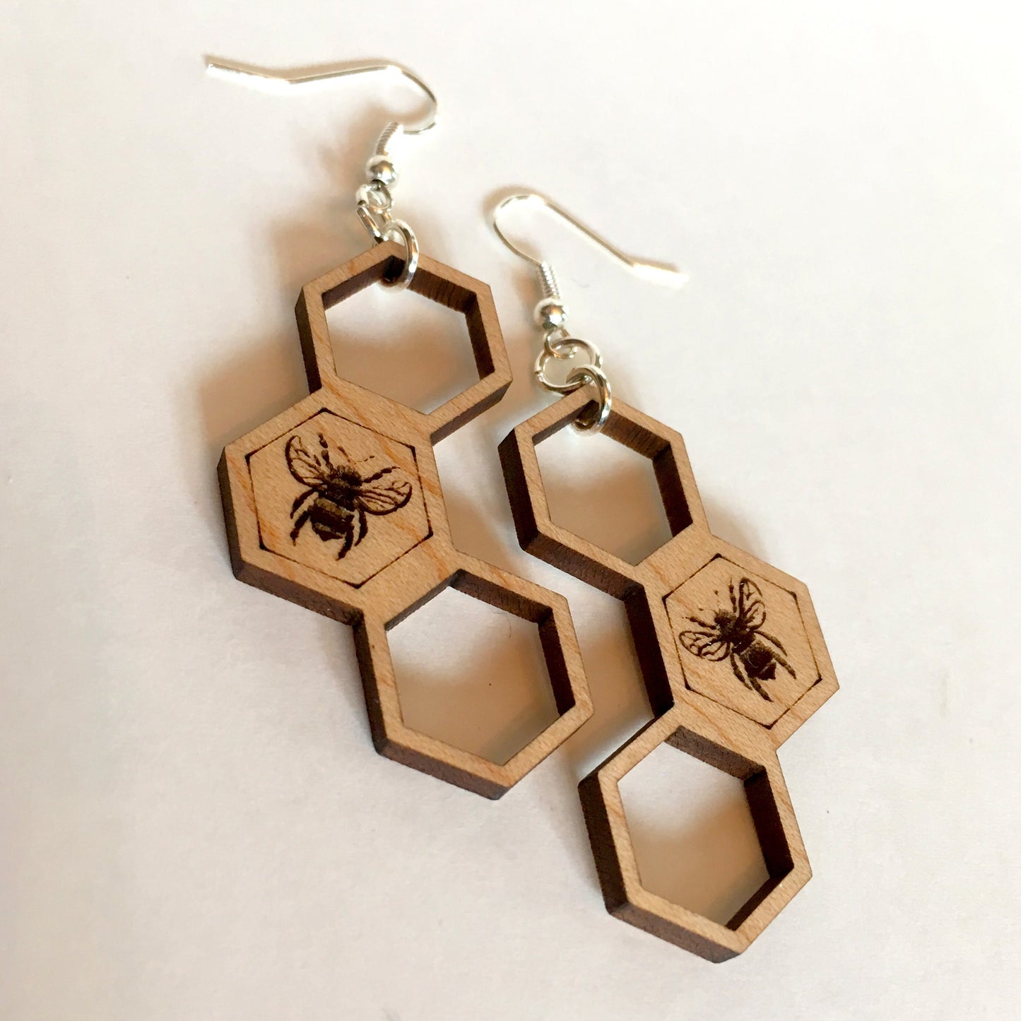 Honey Bee Hexagon Dangle Earrings