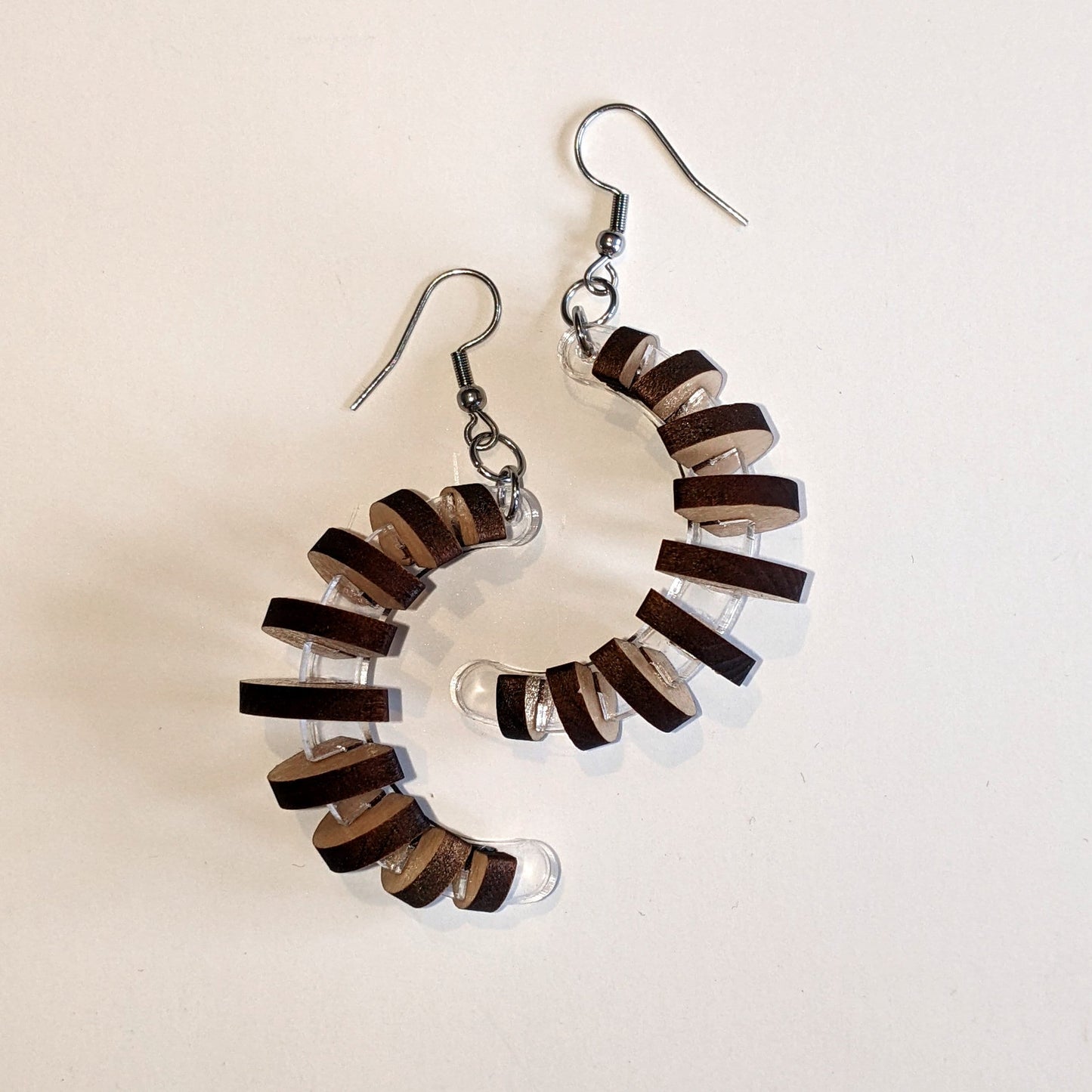 Floating Wooden Arc Scaling Half Lap Earrings