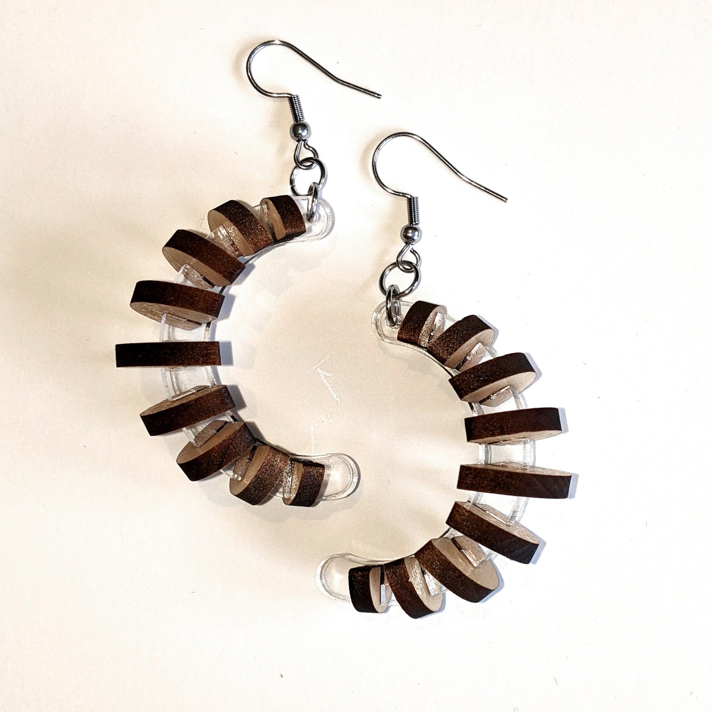 Floating Wooden Arc Scaling Half Lap Earrings