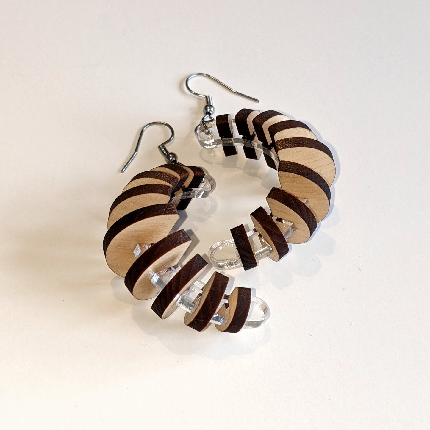Floating Wooden Arc Scaling Half Lap Earrings