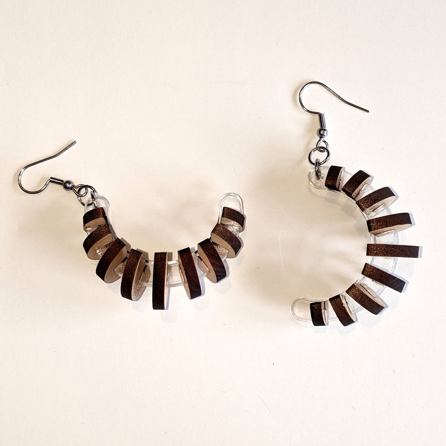 Floating Wooden Arc Scaling Half Lap Earrings