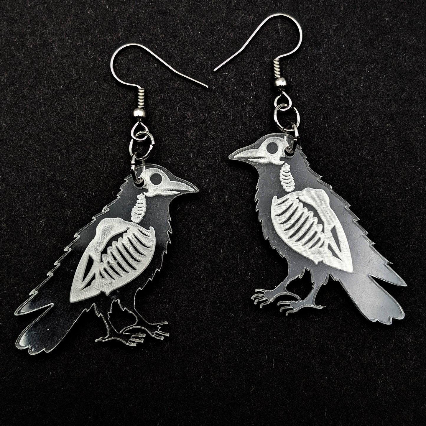 Crow Skeleton Dangle Earrings