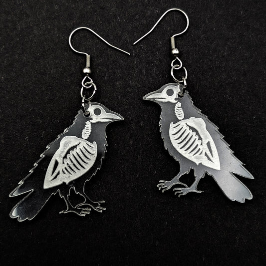 Crow Skeleton Dangle Earrings