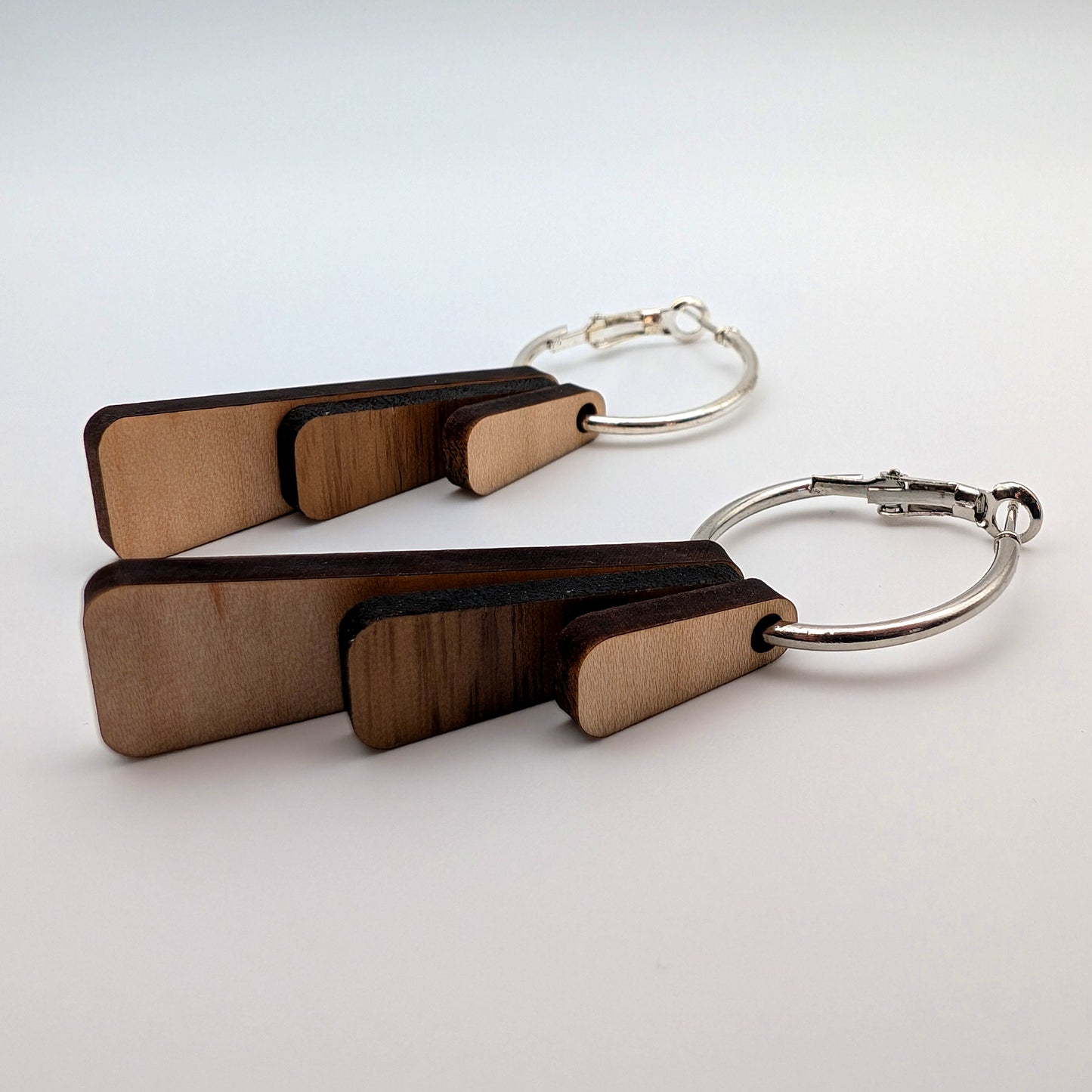3 Tier Wood Hoop Dangle Earrings