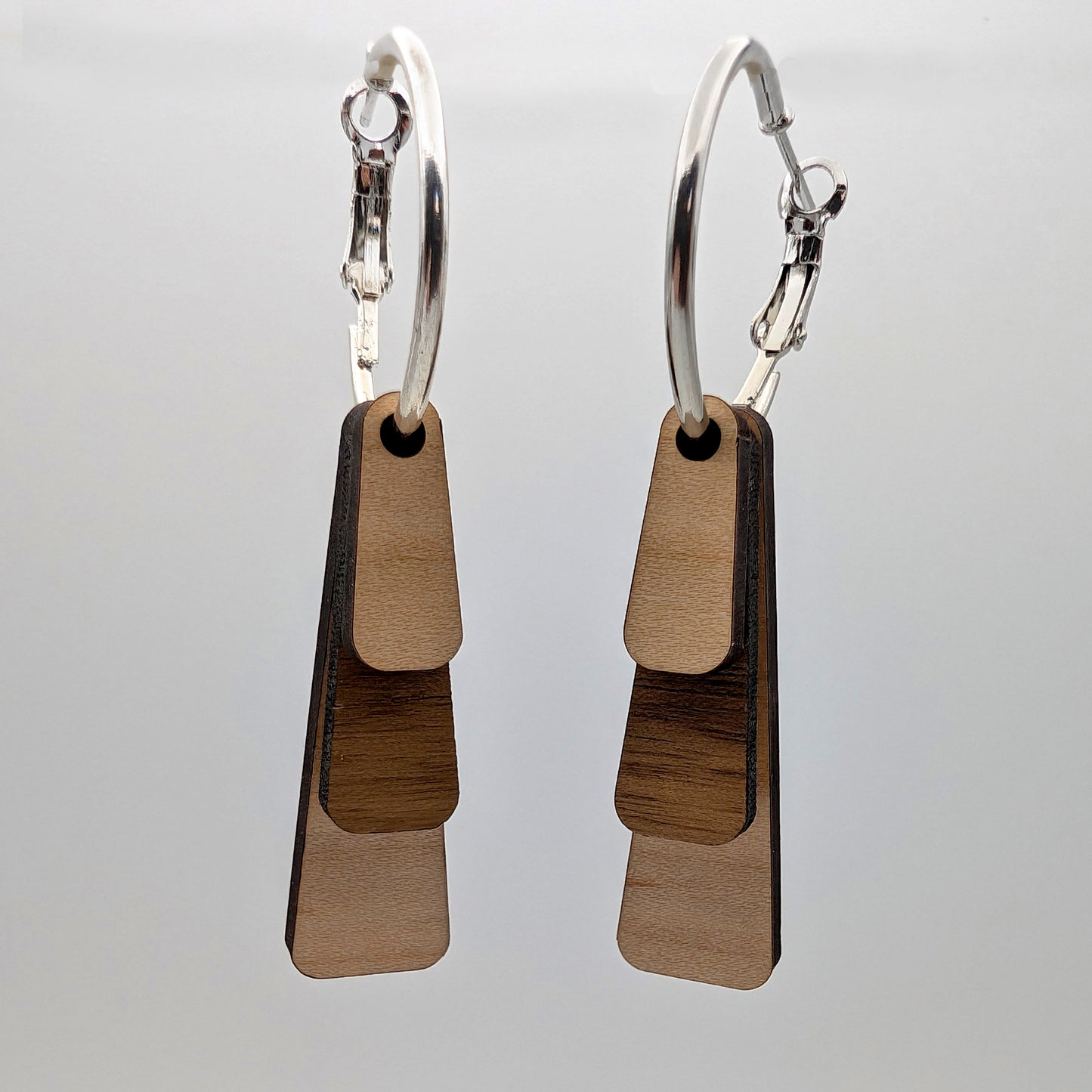 3 Tier Wood Hoop Dangle Earrings