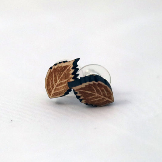 Wood Leaf Stud Earrings
