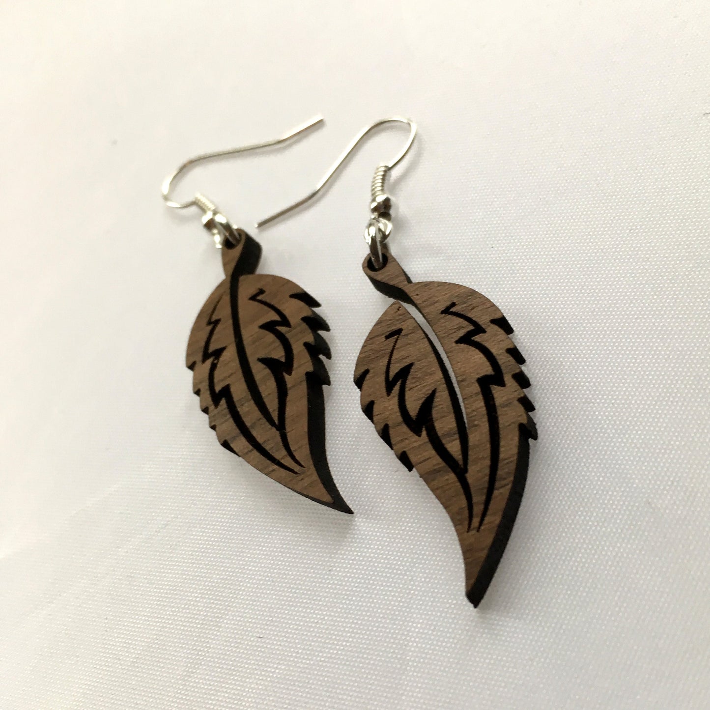 Long Leaf Wood Drop Earrings