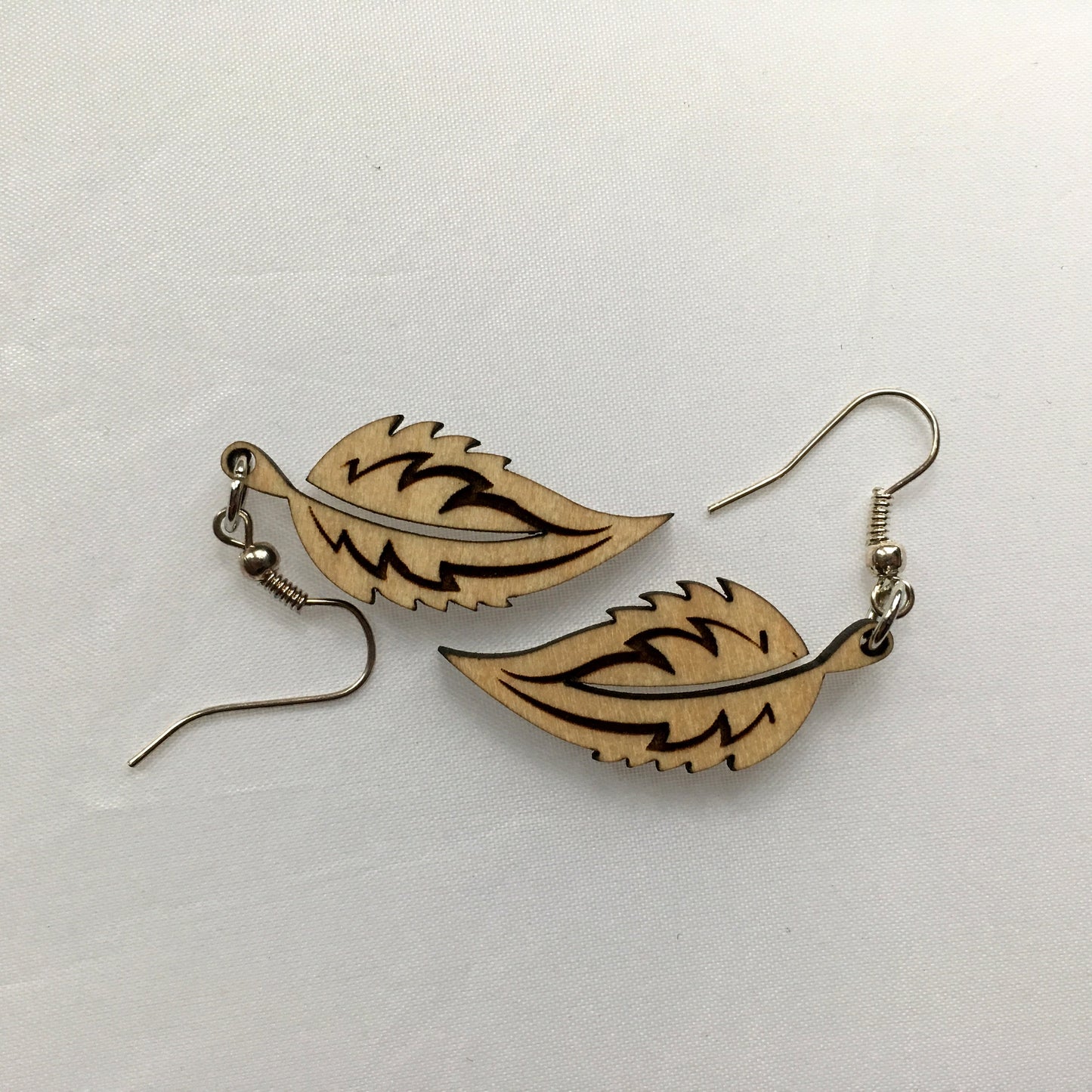 Long Leaf Wood Drop Earrings