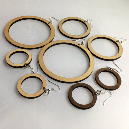 Wood Hoop Drop Earrings