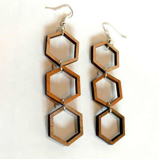 Triple Hexagon Dangle Earrings