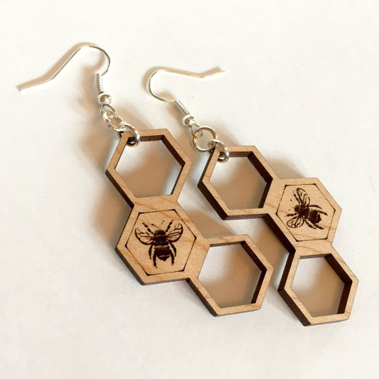 Honey Bee Hexagon Dangle Earrings