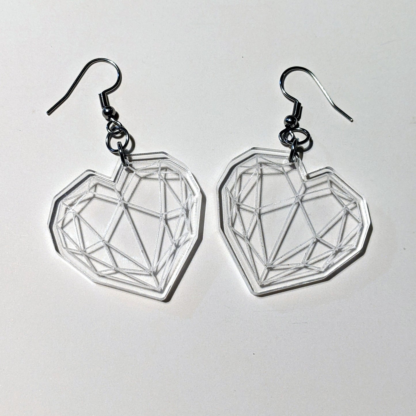 Clear Polygonal Heart Dangle Earrings