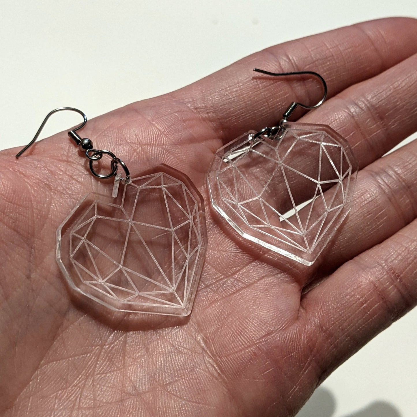 Clear Polygonal Heart Dangle Earrings