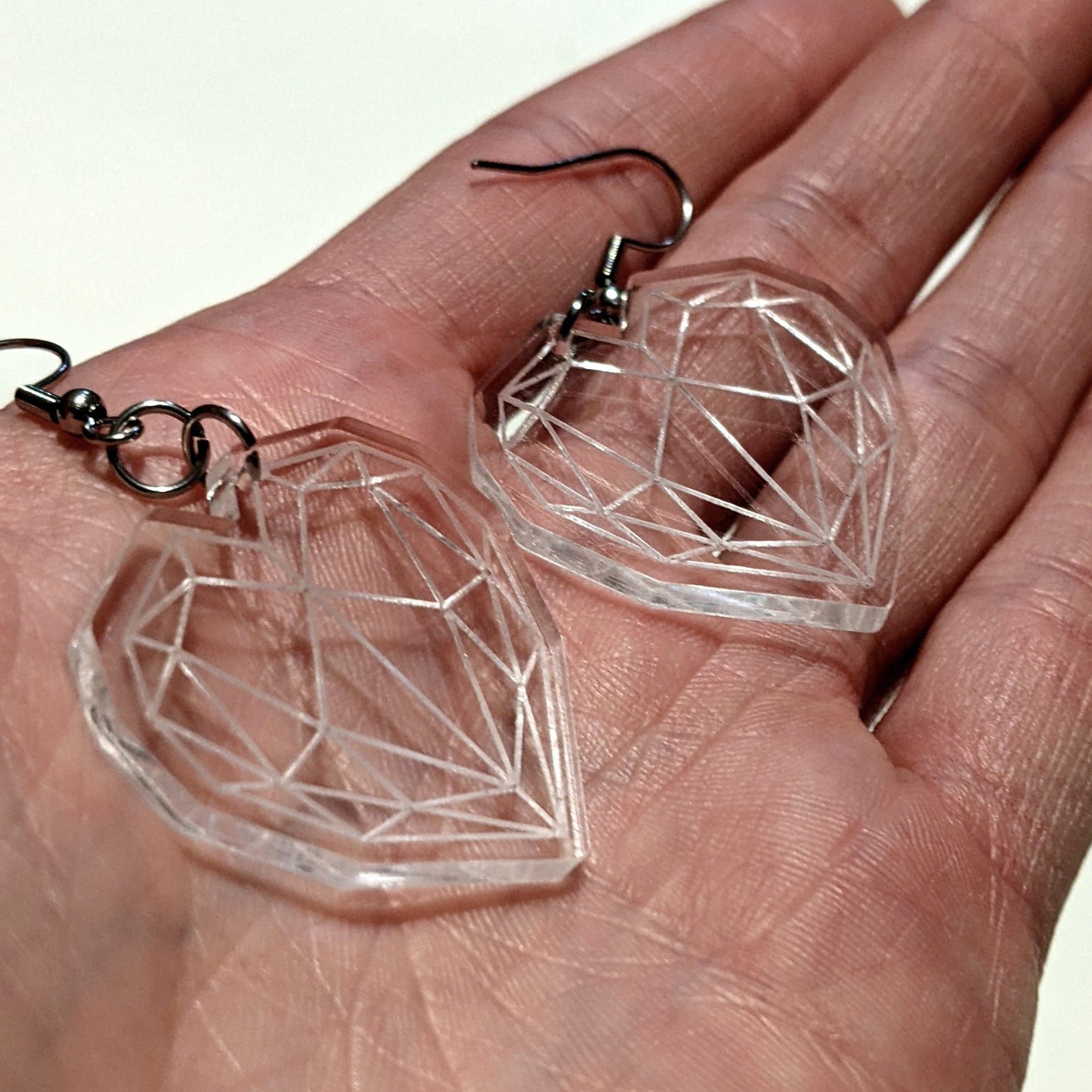 Clear Polygonal Heart Dangle Earrings
