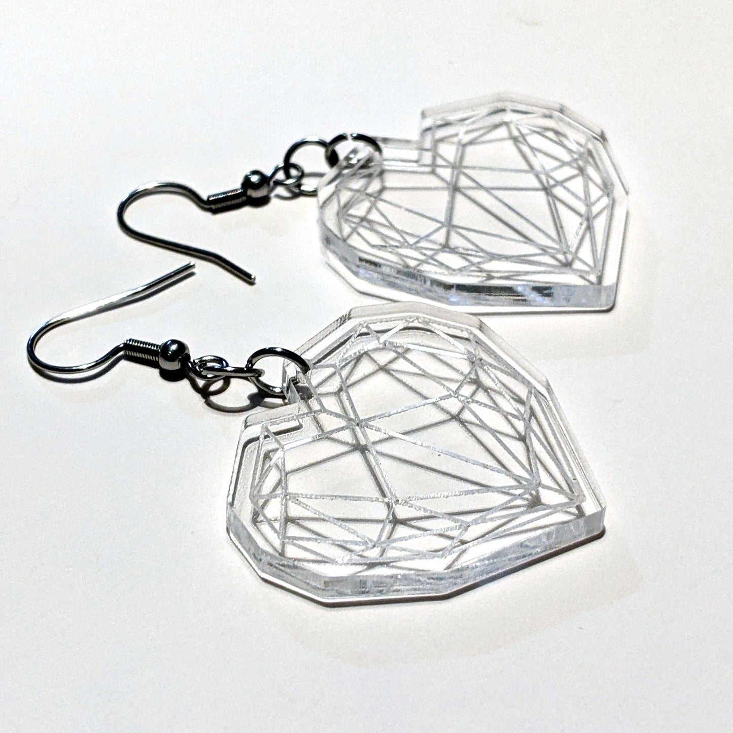 Clear Polygonal Heart Dangle Earrings