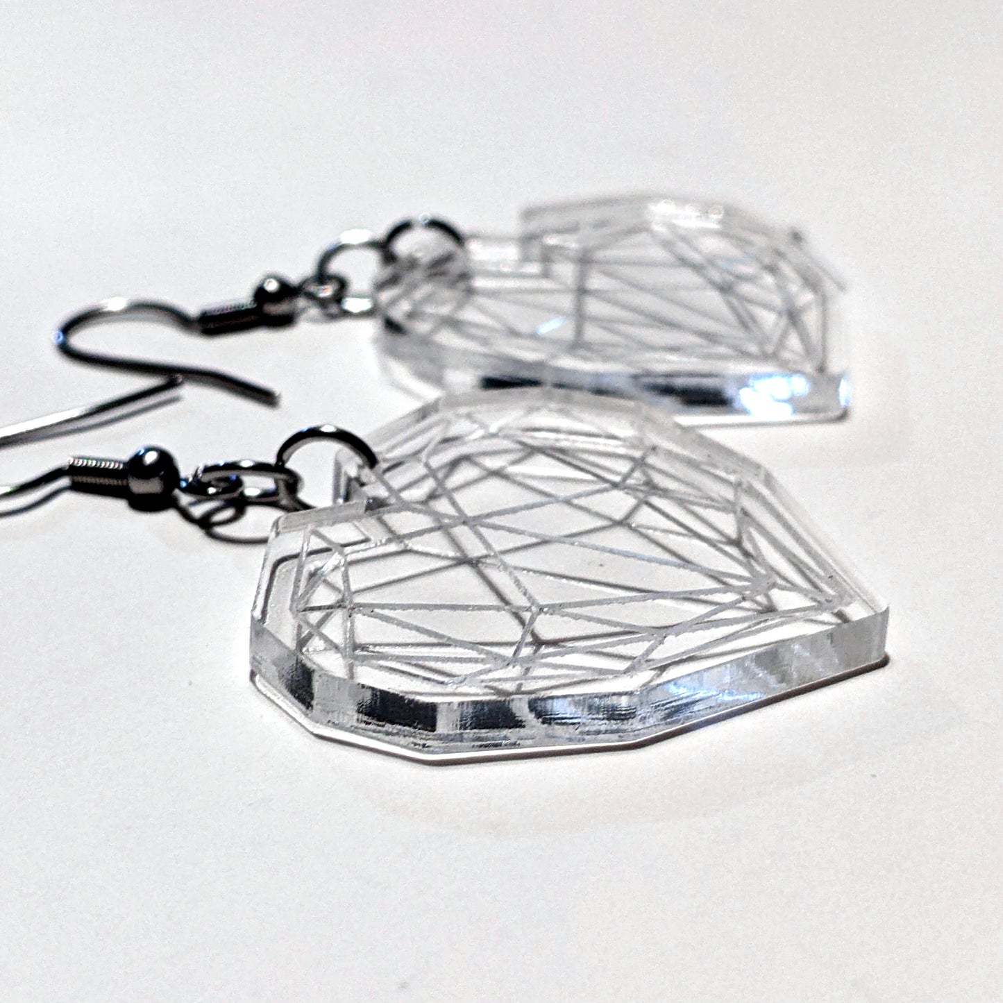 Clear Polygonal Heart Dangle Earrings