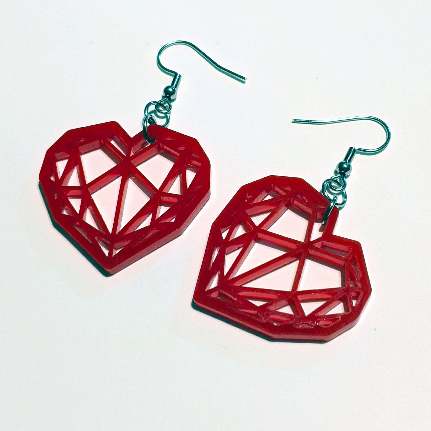 Polygonal Heart Dangle Earrings