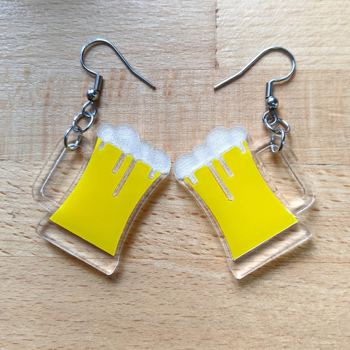 Yellow Beer Mug Dangle Earrings
