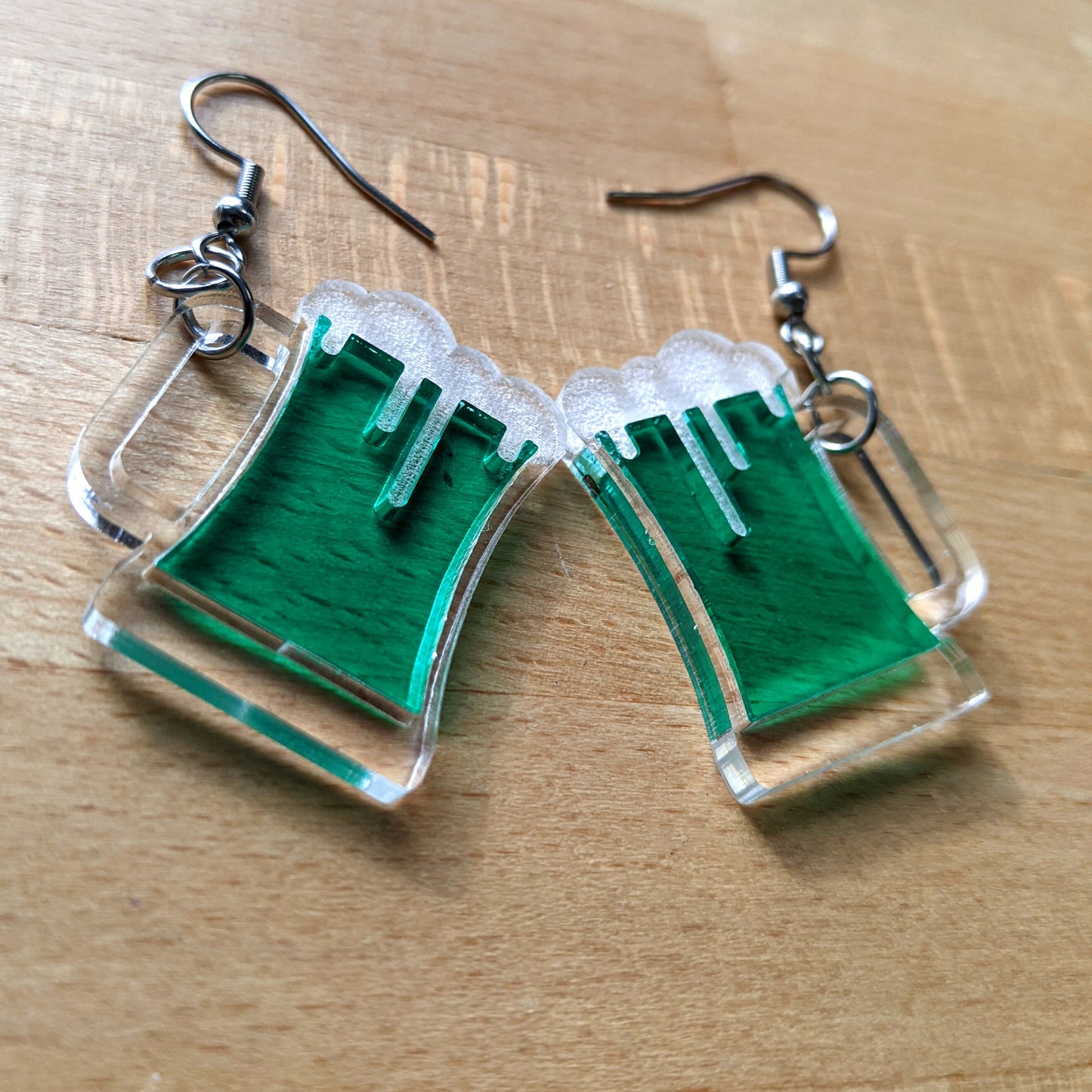 St. Patrick's Day Green Beer Mug Dangle Earrings
