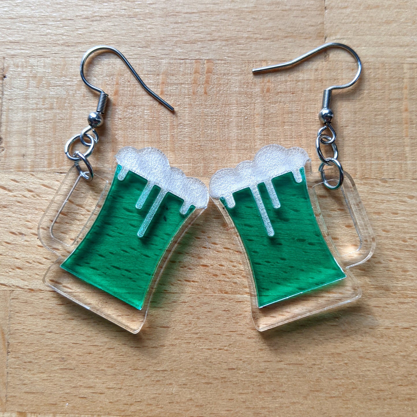 St. Patrick's Day Green Beer Mug Dangle Earrings