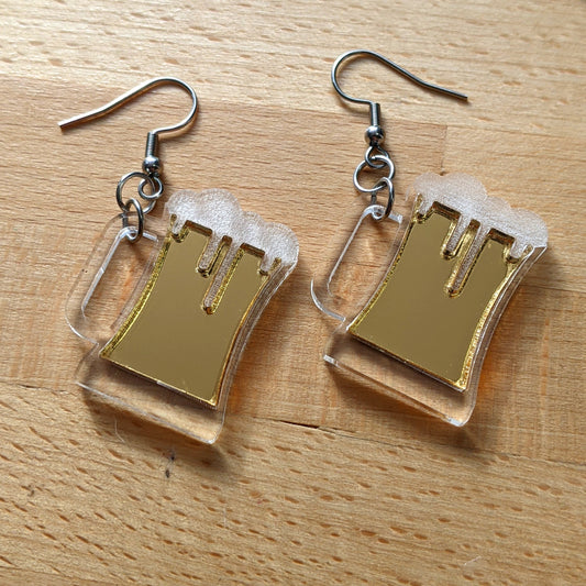 Golden Beer Mug Dangle Earrings