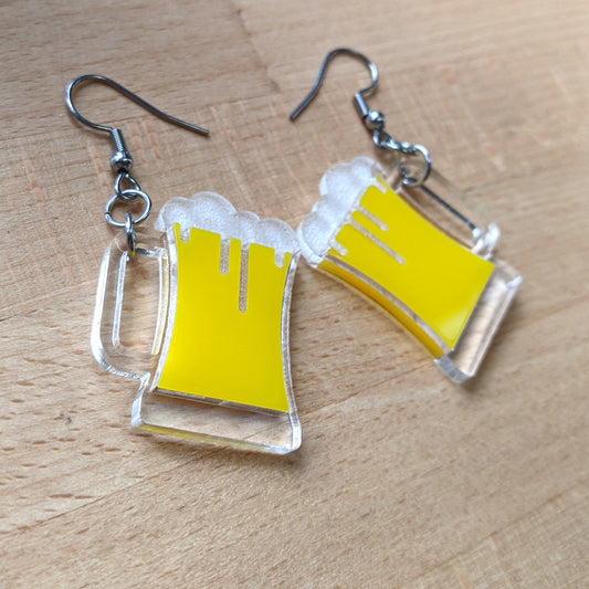 Yellow Beer Mug Dangle Earrings
