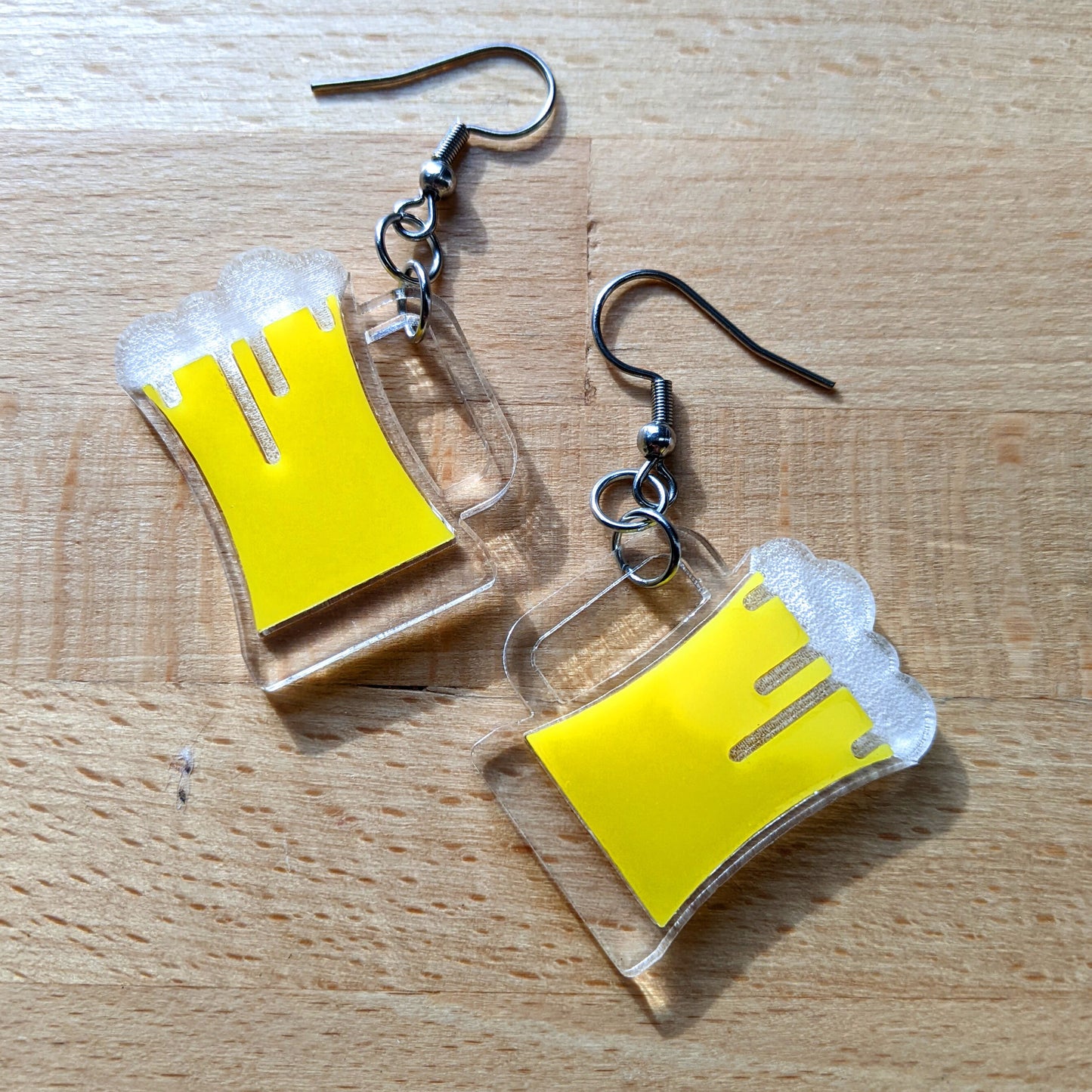 Yellow Beer Mug Dangle Earrings