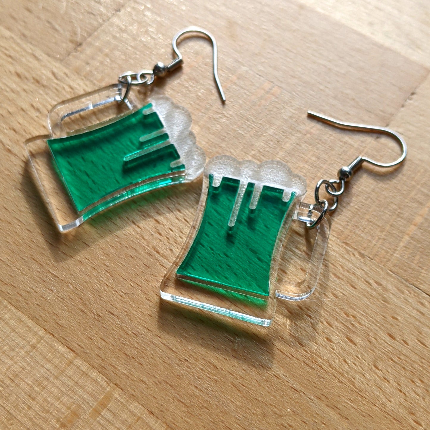 St. Patrick's Day Green Beer Mug Dangle Earrings