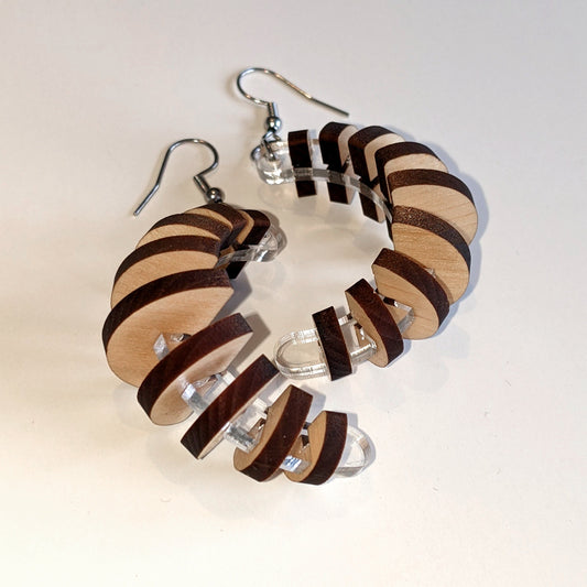 Floating Wooden Arc Scaling Half Lap Earrings