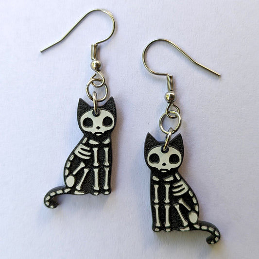 Skeleton Cat Dangle Earrings