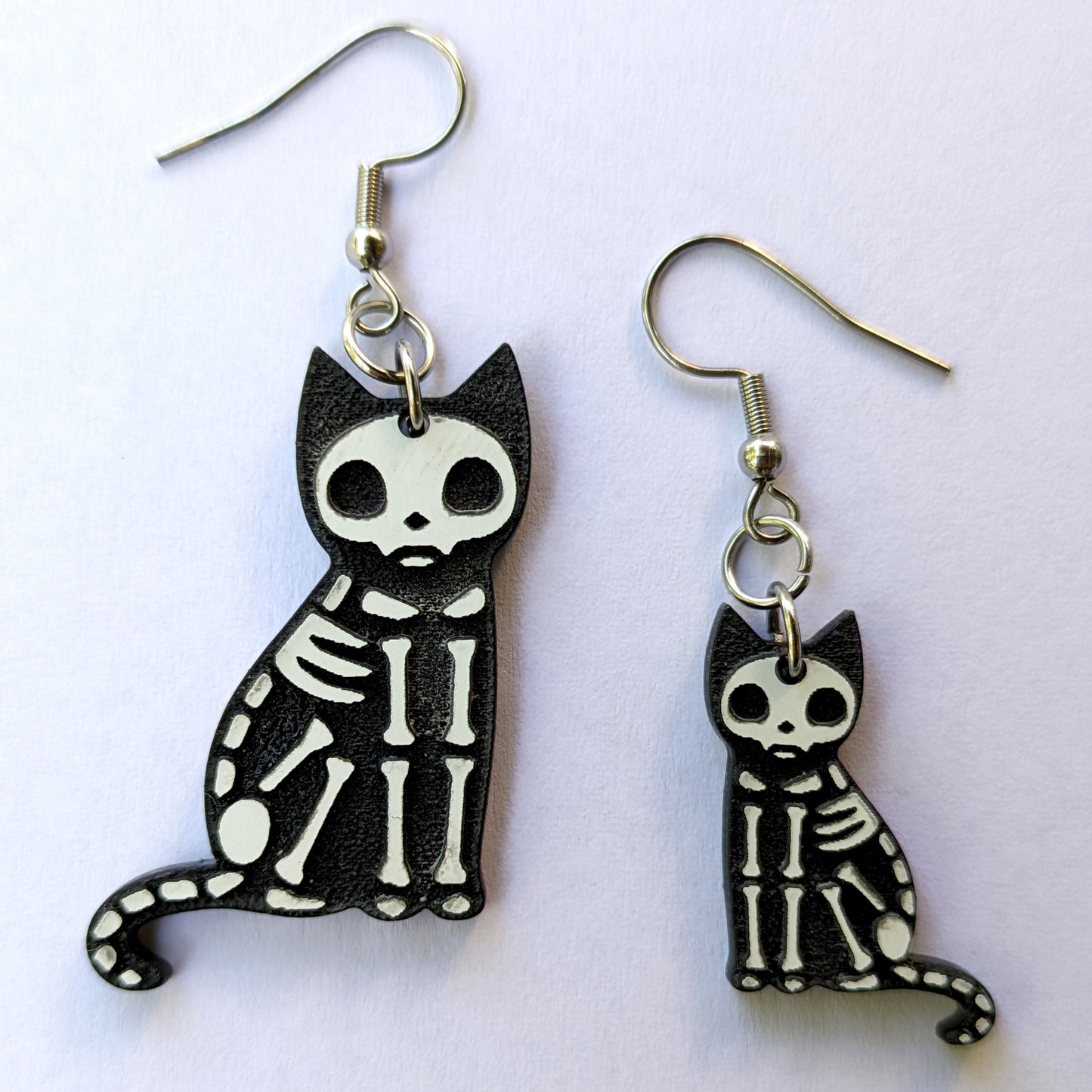 Skeleton Cat Dangle Earrings