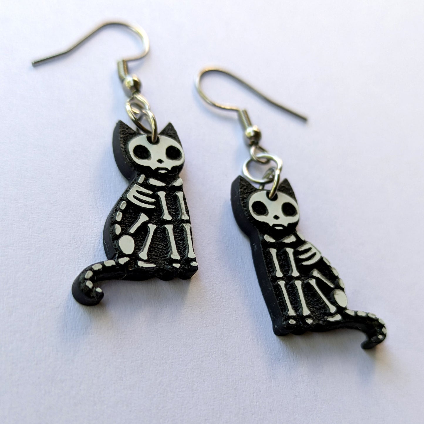 Skeleton Cat Dangle Earrings