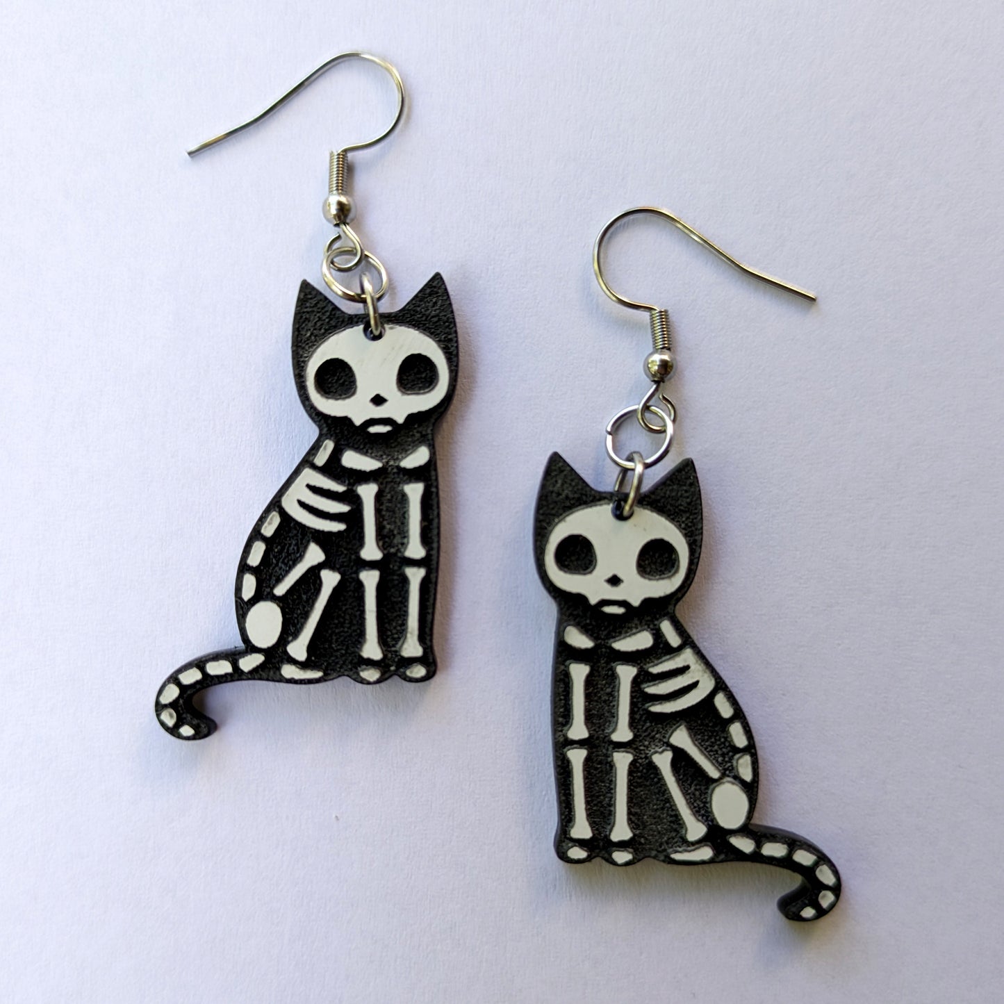 Skeleton Cat Dangle Earrings