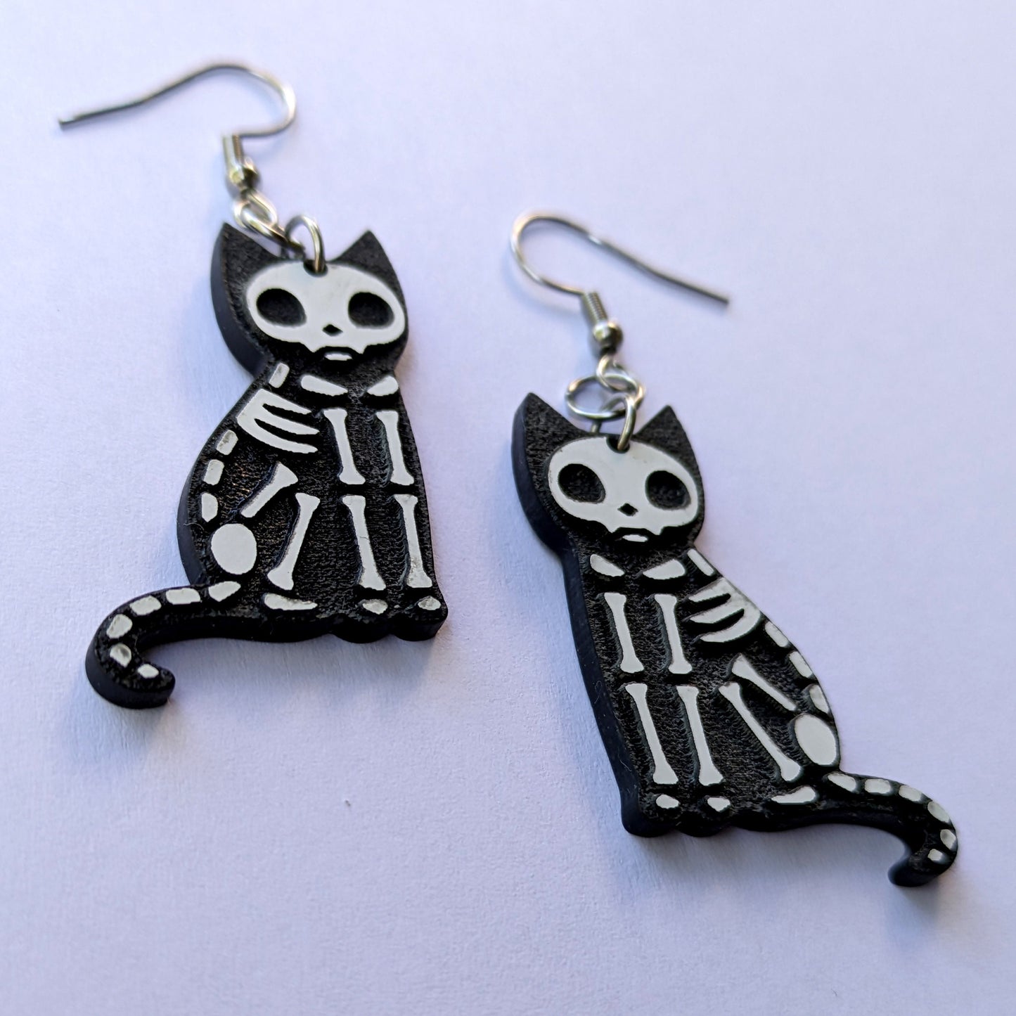 Skeleton Cat Dangle Earrings